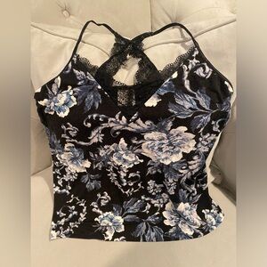 Soma Floral Lace-Trim Sleep Cami w/ built in support Blue & White Flowers size M
